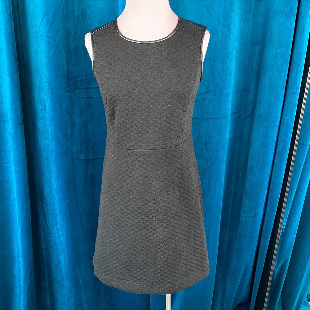 Loft Petite Quilted Faux Leather Trim Black Mini Dress - Picture 3 of 10